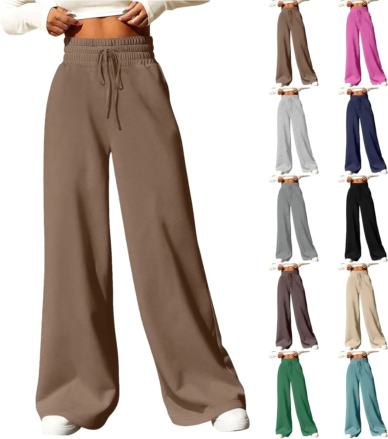 Wide Leg Sweatpants Women Baggy Lightweight Sweat Pants Drawstring High Waisted Casual Lounge Pants with Pockets