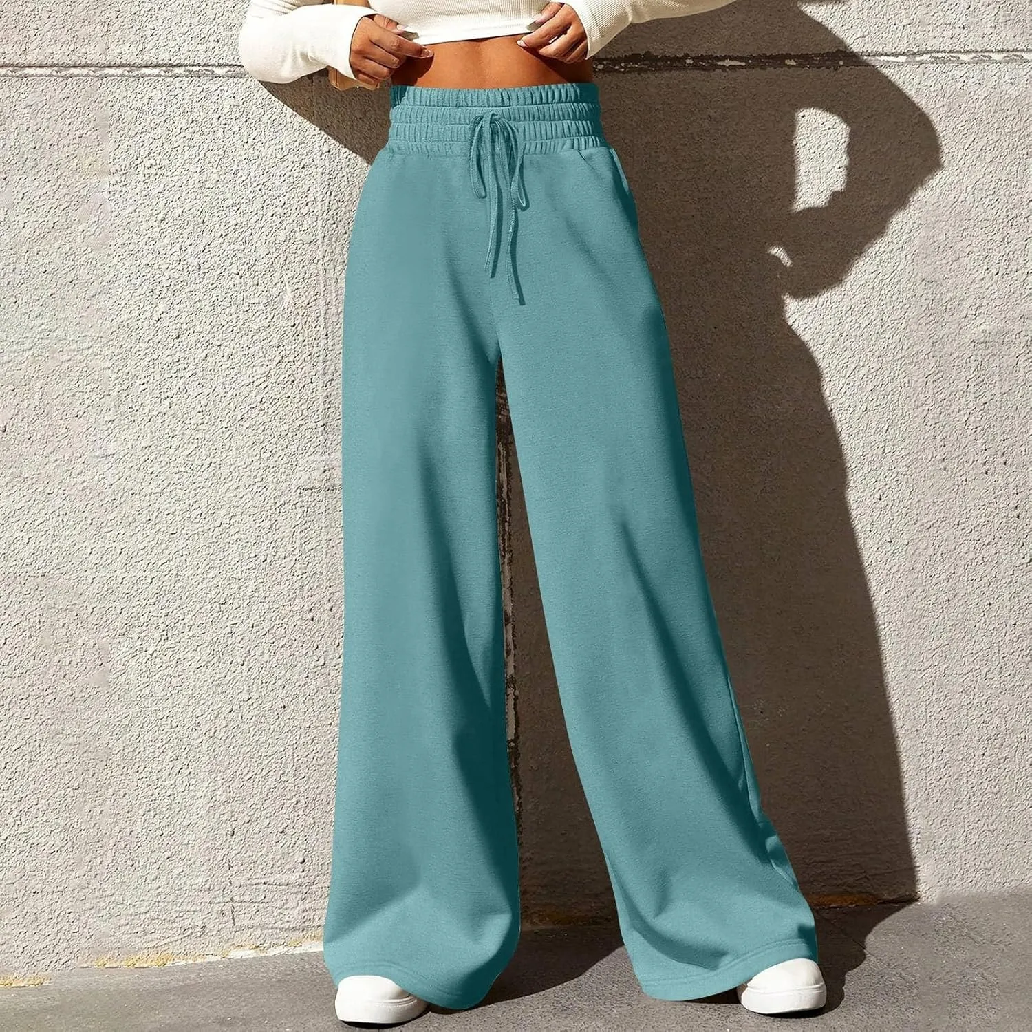 Wide Leg Sweatpants Women Baggy Lightweight Sweat Pants Drawstring High Waisted Casual Lounge Pants with Pockets