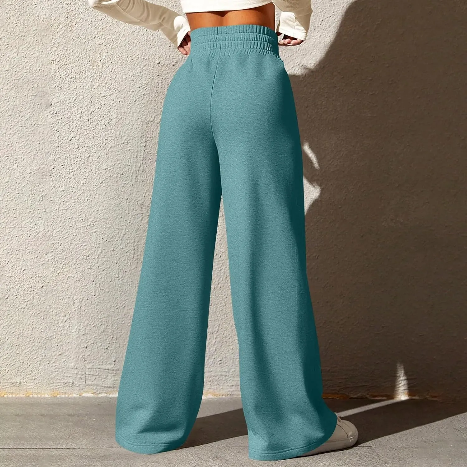 Wide Leg Sweatpants Women Baggy Lightweight Sweat Pants Drawstring High Waisted Casual Lounge Pants with Pockets