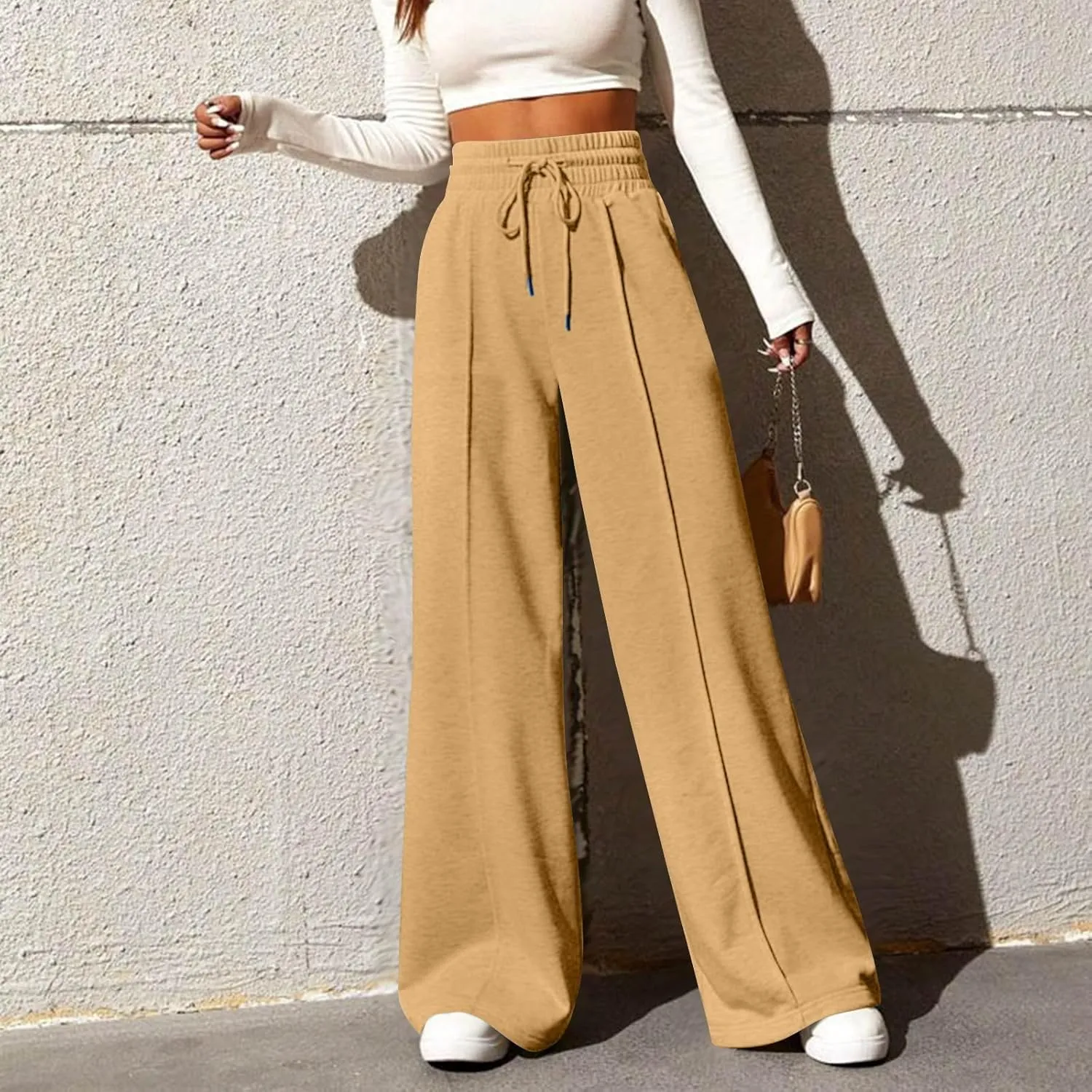 Wide Leg Sweatpants Women Casual Lightweight Drawstring High Waisted Joggers Baggy Soft Lounge Pants with Pockets