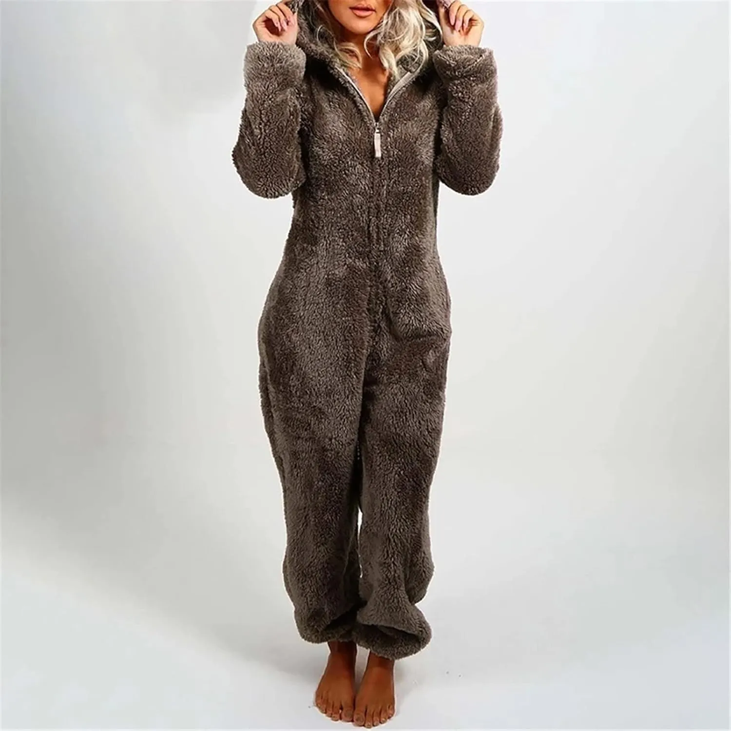 Winter Coats for Women Cute Fuzzy Fleece Jacket Warm Comfy Long Sleeve Hooded Sleepwear Jumpsuit 2024 Fashion Outfits