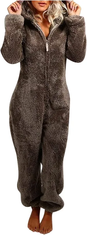 Winter Coats for Women Cute Fuzzy Fleece Jacket Warm Comfy Long Sleeve Hooded Sleepwear Jumpsuit 2024 Fashion Outfits