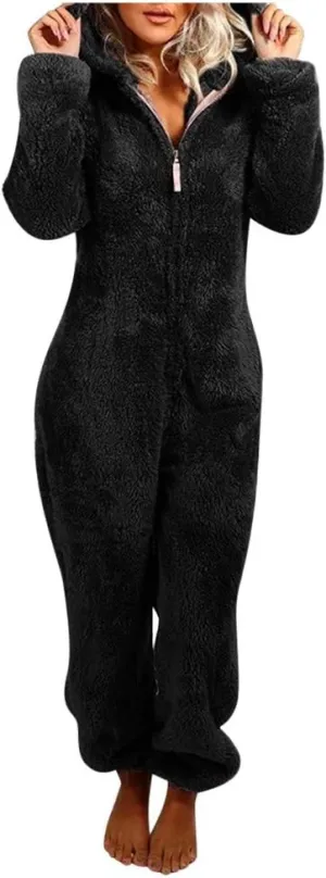 Winter Coats for Women Cute Fuzzy Fleece Jacket Warm Comfy Long Sleeve Hooded Sleepwear Jumpsuit 2024 Fashion Outfits