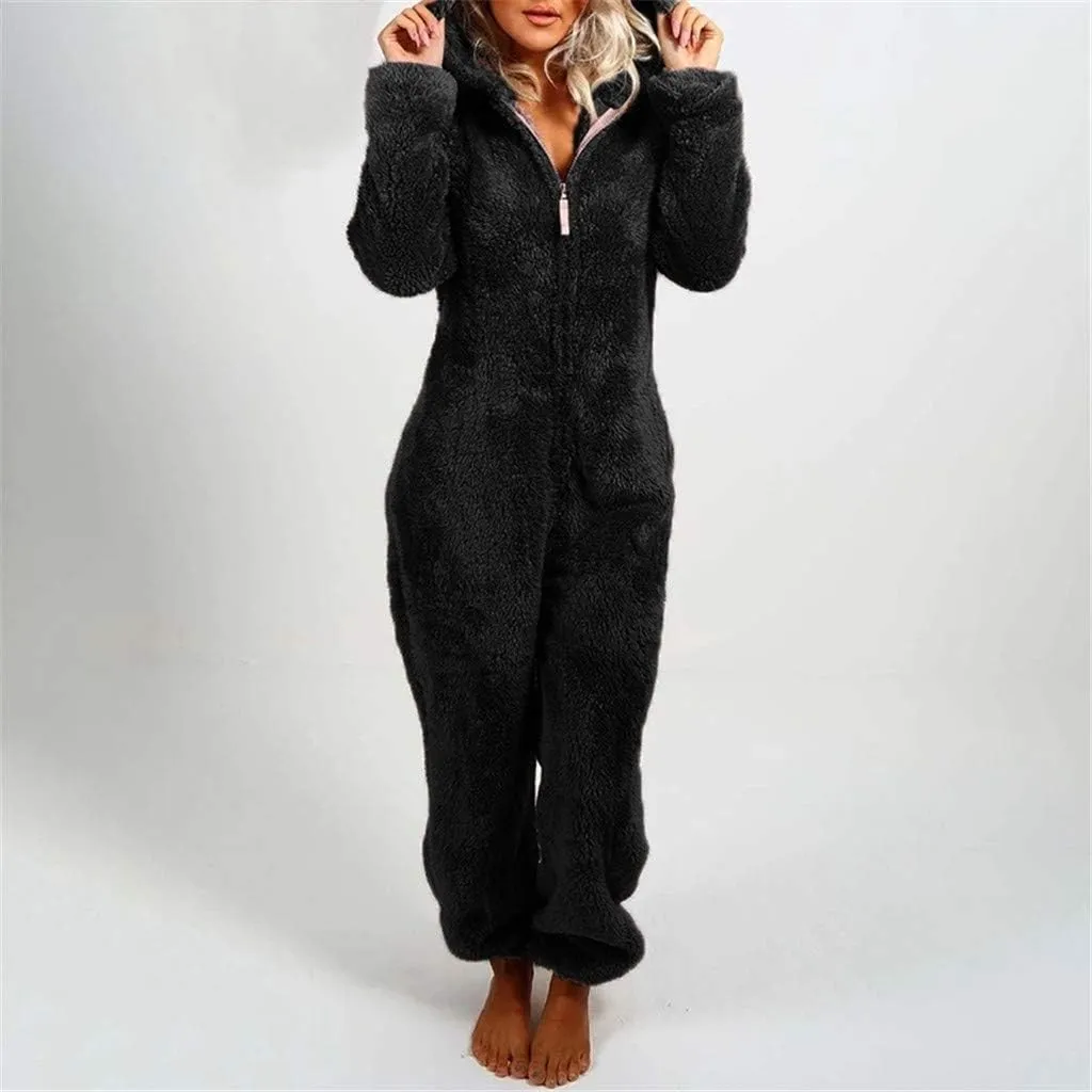 Winter Coats for Women Cute Fuzzy Fleece Jacket Warm Comfy Long Sleeve Hooded Sleepwear Jumpsuit 2024 Fashion Outfits