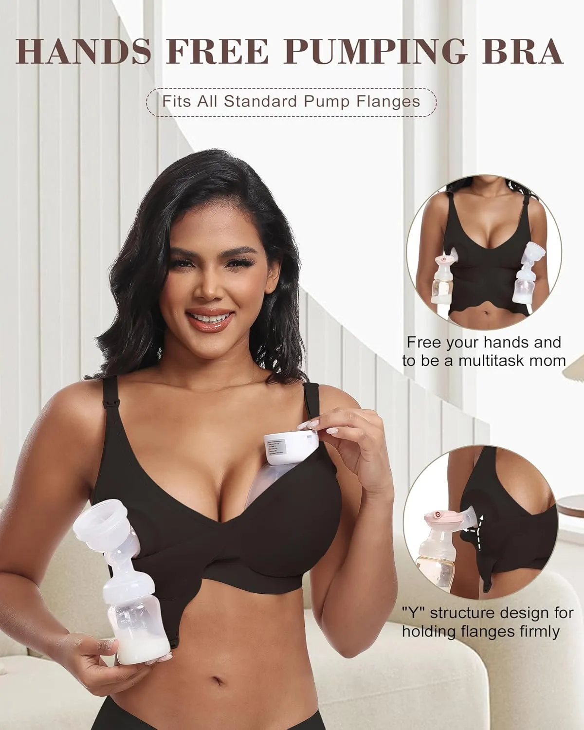 Wireless Seamless Pumping Bra Hands Free Nursing Bra Wirefree Comfort Wearable Breast Pump Brass