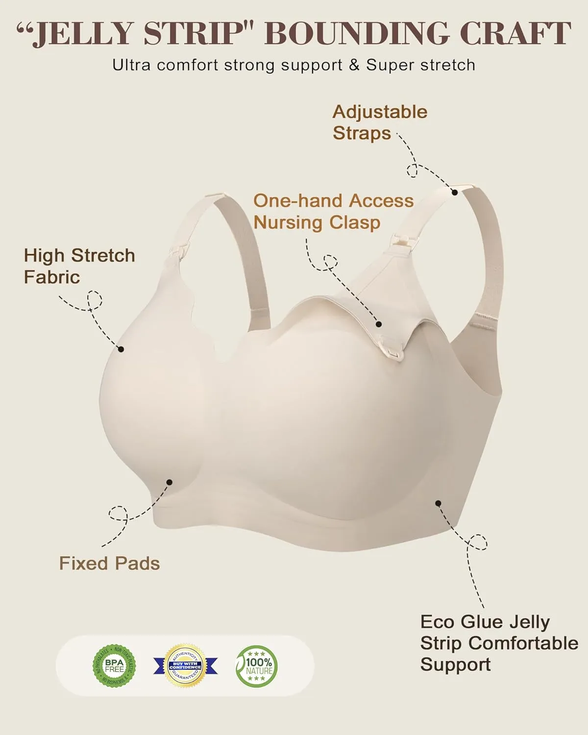 Wireless Seamless Pumping Bra Hands Free Nursing Bra Wirefree Comfort Wearable Breast Pump Brass