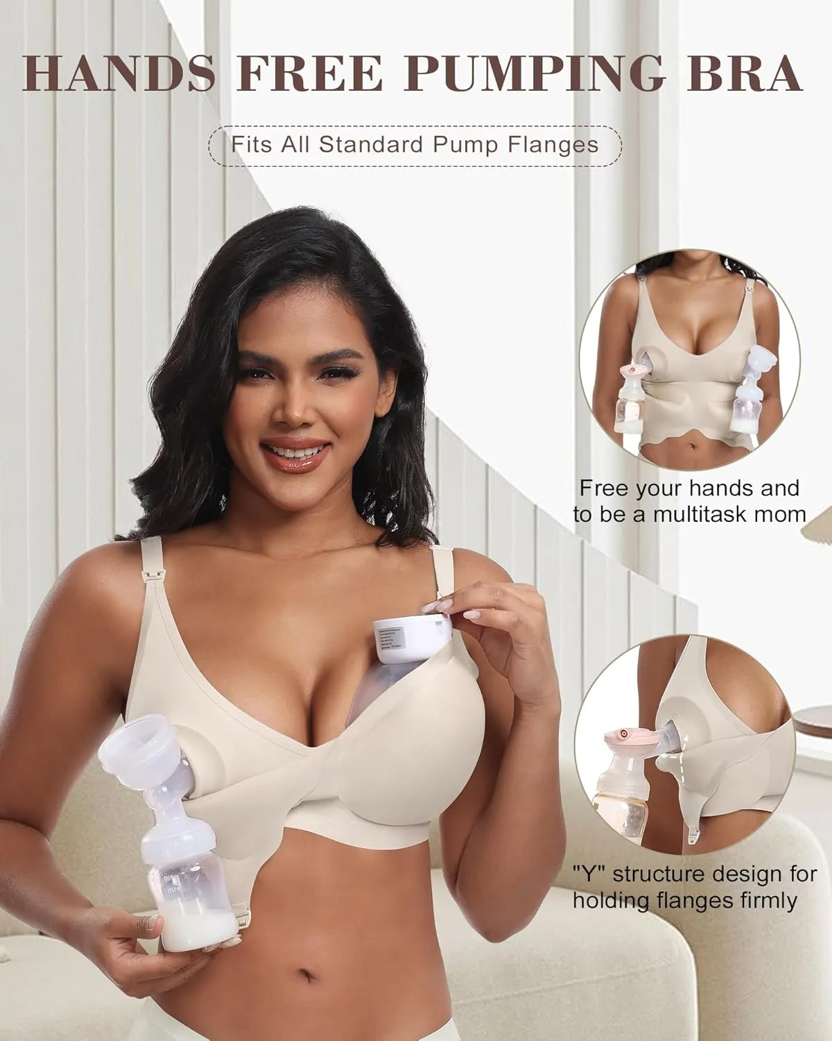 Wireless Seamless Pumping Bra Hands Free Nursing Bra Wirefree Comfort Wearable Breast Pump Brass