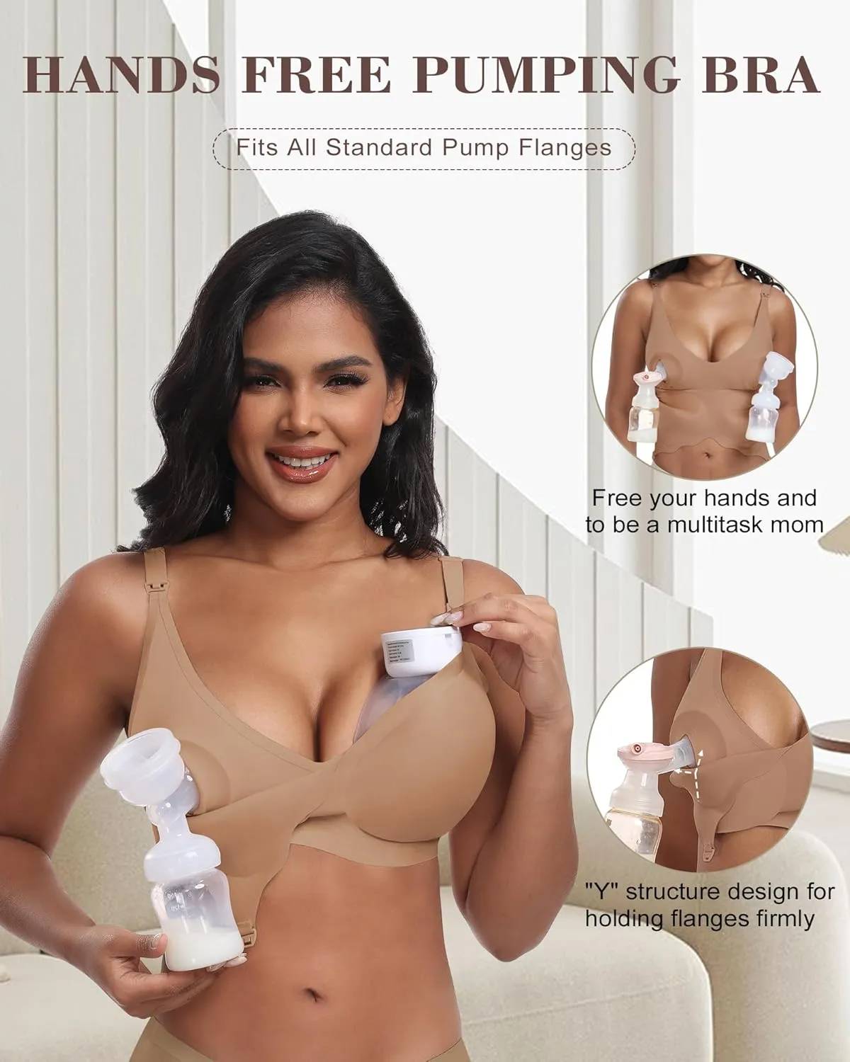 Wireless Seamless Pumping Bra Hands Free Nursing Bra Wirefree Comfort Wearable Breast Pump Brass