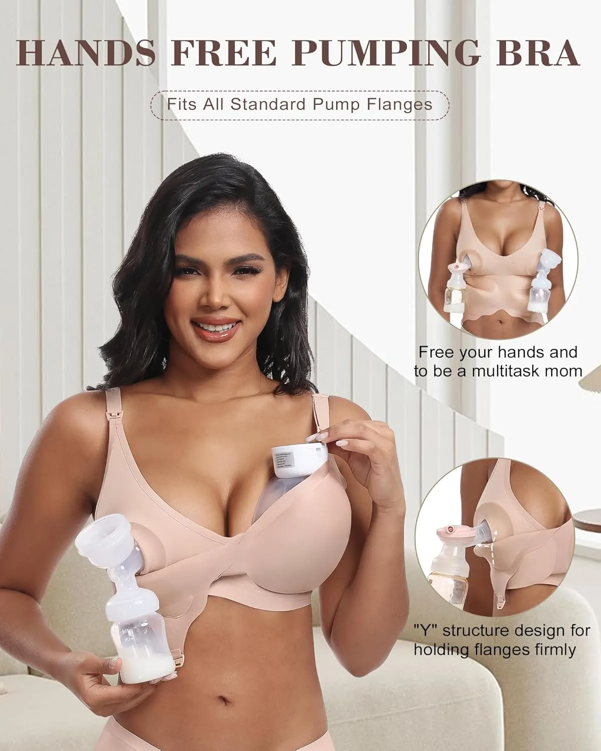 Wireless Seamless Pumping Bra Hands Free Nursing Bra Wirefree Comfort Wearable Breast Pump Brass