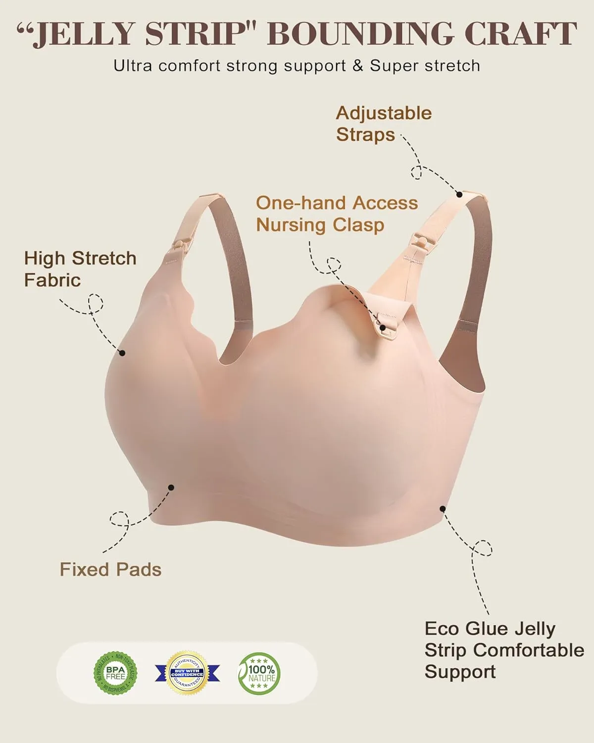 Wireless Seamless Pumping Bra Hands Free Nursing Bra Wirefree Comfort Wearable Breast Pump Brass