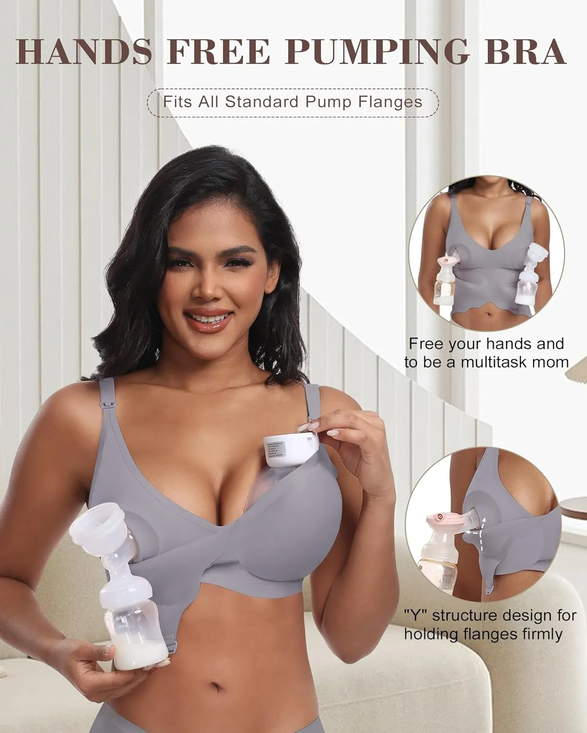 Wireless Seamless Pumping Bra Hands Free Nursing Bra Wirefree Comfort Wearable Breast Pump Brass