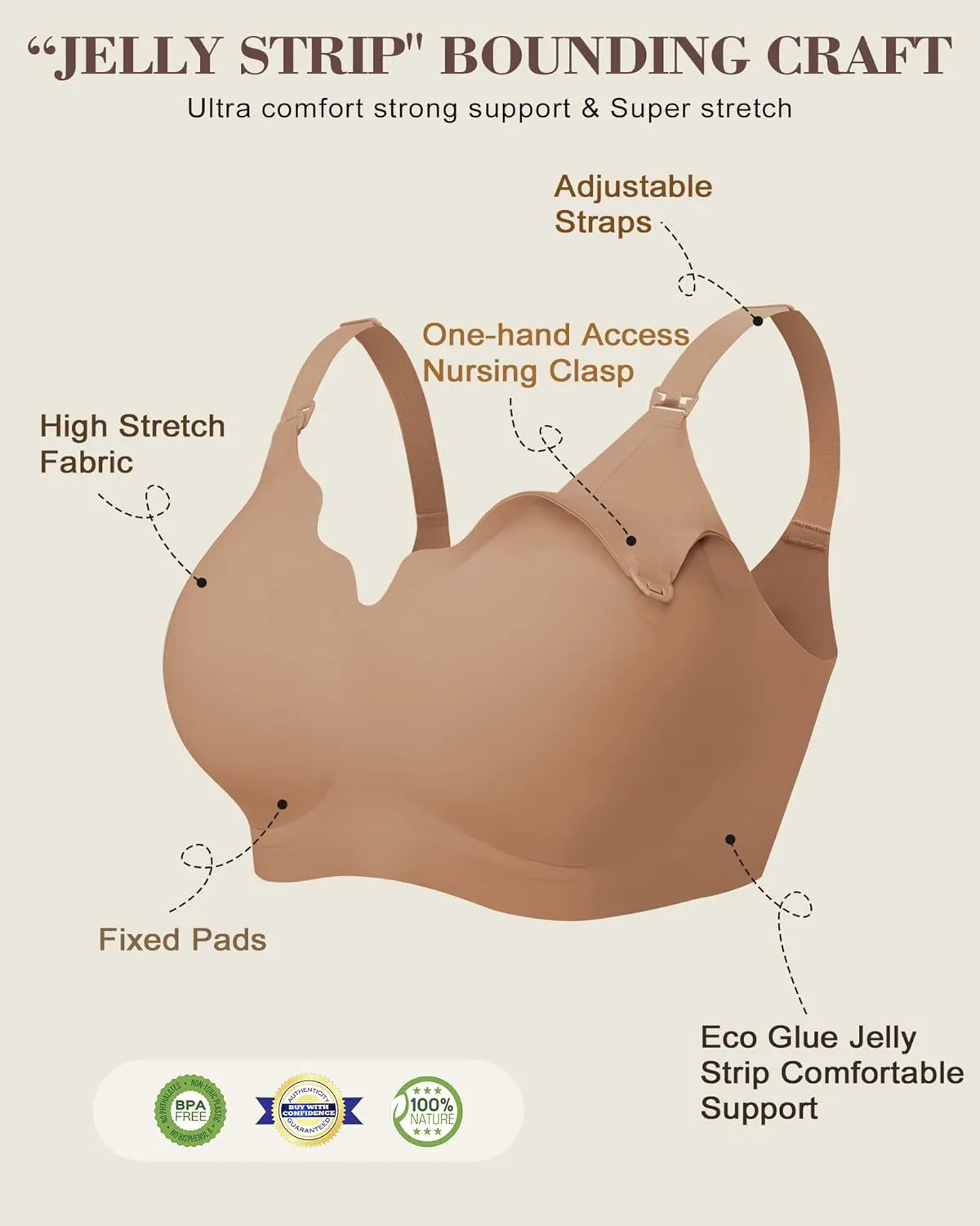 Wireless Seamless Pumping Bra Hands Free Nursing Bra Wirefree Comfort Wearable Breast Pump Brass