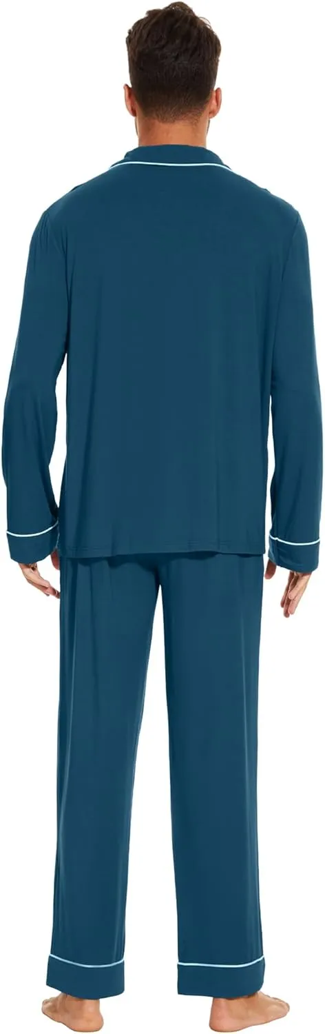 WiWi Men's Pajama Set Soft Sleepwear Button Down Pajamas Sets Classic Notch Collar Loungewear Viscose from Bamboo Pjs S-XXL