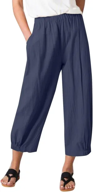 Women Capri Jeans High Waisted 2025 Spring Fashion Loose Pants Cropped Trousers Quick Dry Active Pockets Drawstring