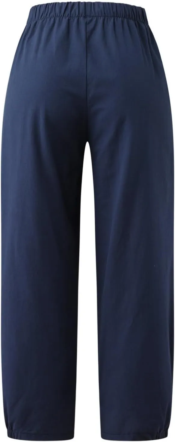 Women Capri Jeans High Waisted 2025 Spring Fashion Loose Pants Cropped Trousers Quick Dry Active Pockets Drawstring