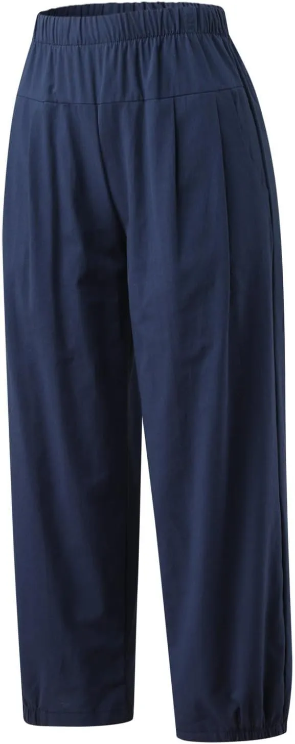 Women Capri Jeans High Waisted 2025 Spring Fashion Loose Pants Cropped Trousers Quick Dry Active Pockets Drawstring