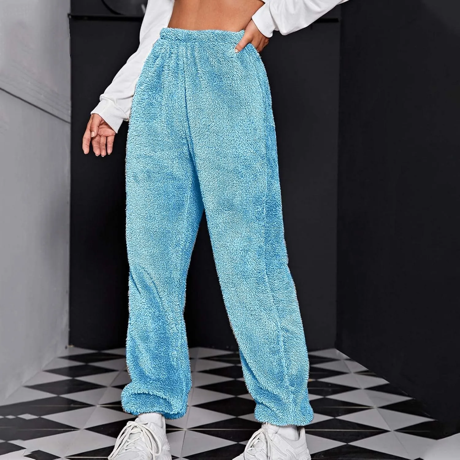 Women Sherpa Lined Pants Winter Warm Thicken Jogger Athletic Sweatpants Fuzzy Fleece Velvet Pajama Bottoms Sleepwear
