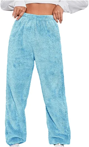 Women Sherpa Lined Pants Winter Warm Thicken Jogger Athletic Sweatpants Fuzzy Fleece Velvet Pajama Bottoms Sleepwear