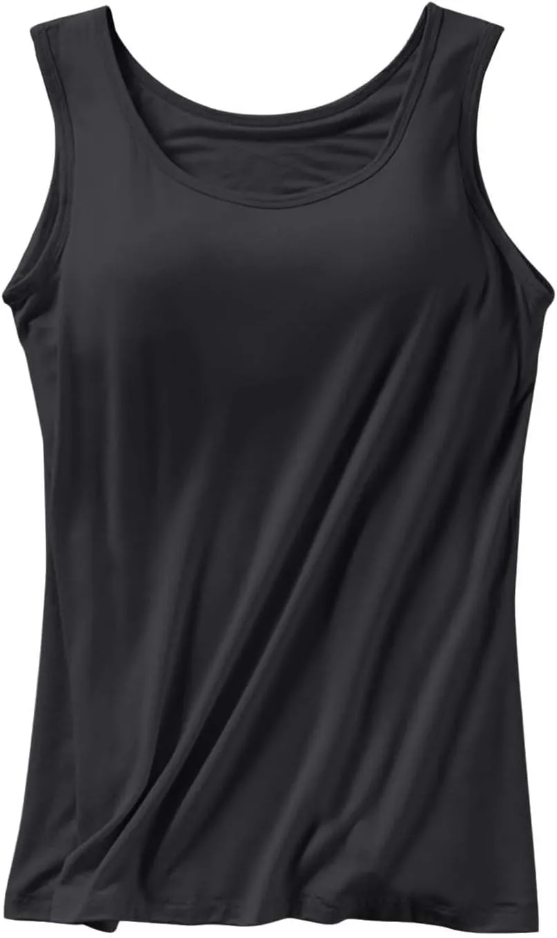 Women Tank Tops with Built in Bras 2025 Summer Strap Basic Layer Padded Bra Cami Shirts Cotton Workout Yoga Tops