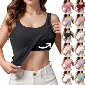 Women Tank Tops with Built in Bras 2025 Summer Strap Basic Layer Padded Bra Cami Shirts Cotton Workout Yoga Tops
