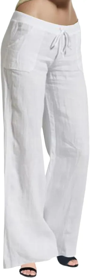 Women Wide Leg Linen Pants Casual Elastic High Waisted Palazzo Pant Long Pull On Trousers with Pocket