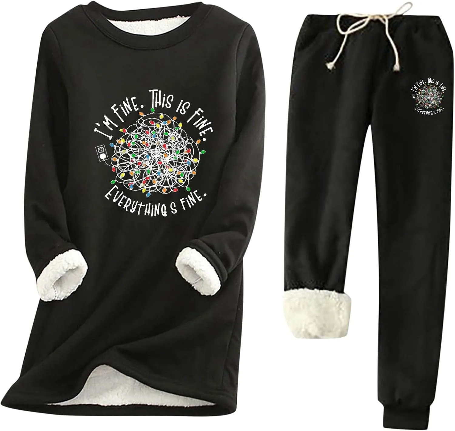 Women's 2 Piece Sweatsuit Loungewear Outfits Fleece Lined Sweatsuits Sets Pant Warm Crewneck Joggers Pjs Sleepwear