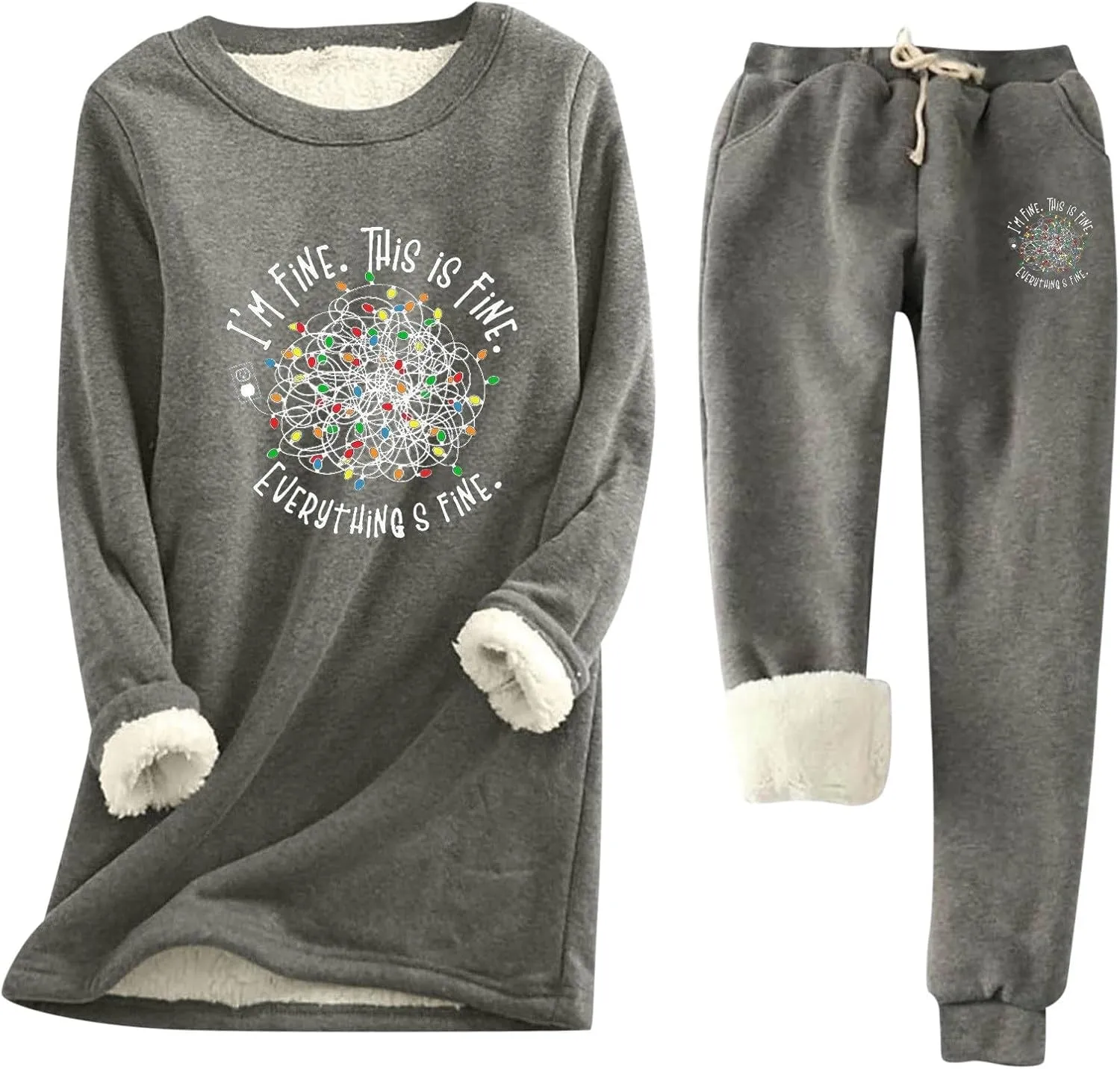 Women's 2 Piece Sweatsuit Loungewear Outfits Fleece Lined Sweatsuits Sets Pant Warm Crewneck Joggers Pjs Sleepwear