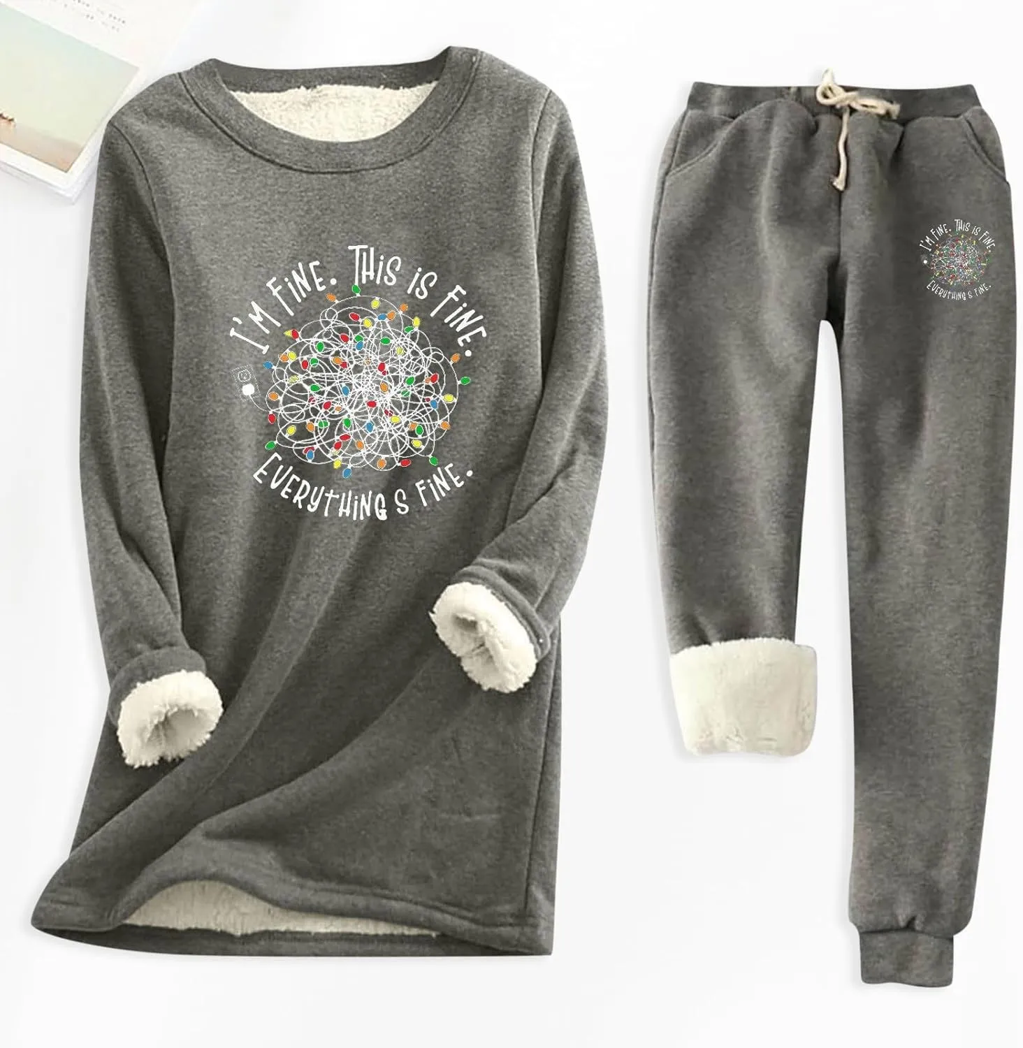 Women's 2 Piece Sweatsuit Loungewear Outfits Fleece Lined Sweatsuits Sets Pant Warm Crewneck Joggers Pjs Sleepwear