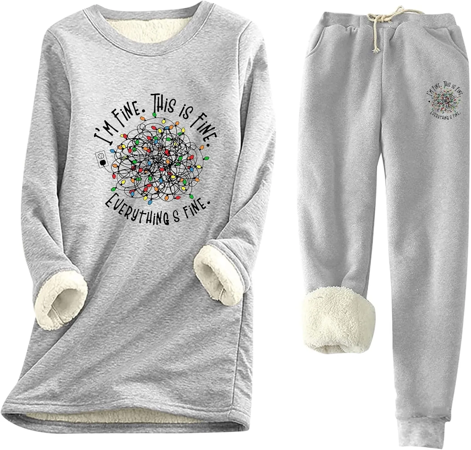 Women's 2 Piece Sweatsuit Loungewear Outfits Fleece Lined Sweatsuits Sets Pant Warm Crewneck Joggers Pjs Sleepwear