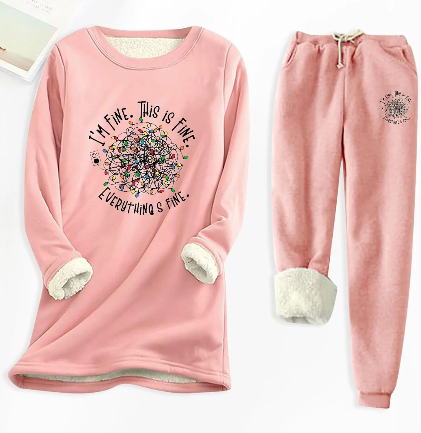 Women's 2 Piece Sweatsuit Loungewear Outfits Fleece Lined Sweatsuits Sets Pant Warm Crewneck Joggers Pjs Sleepwear