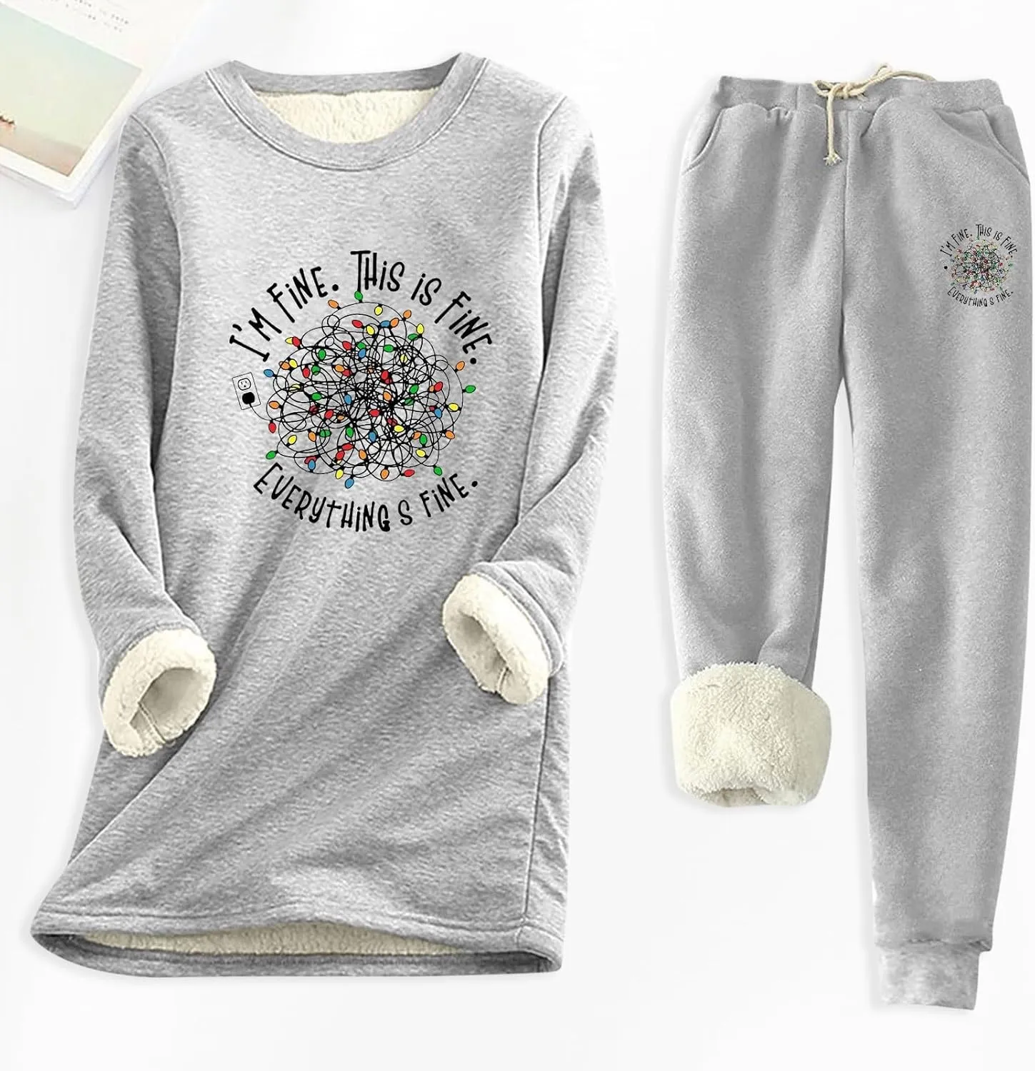Women's 2 Piece Sweatsuit Loungewear Outfits Fleece Lined Sweatsuits Sets Pant Warm Crewneck Joggers Pjs Sleepwear