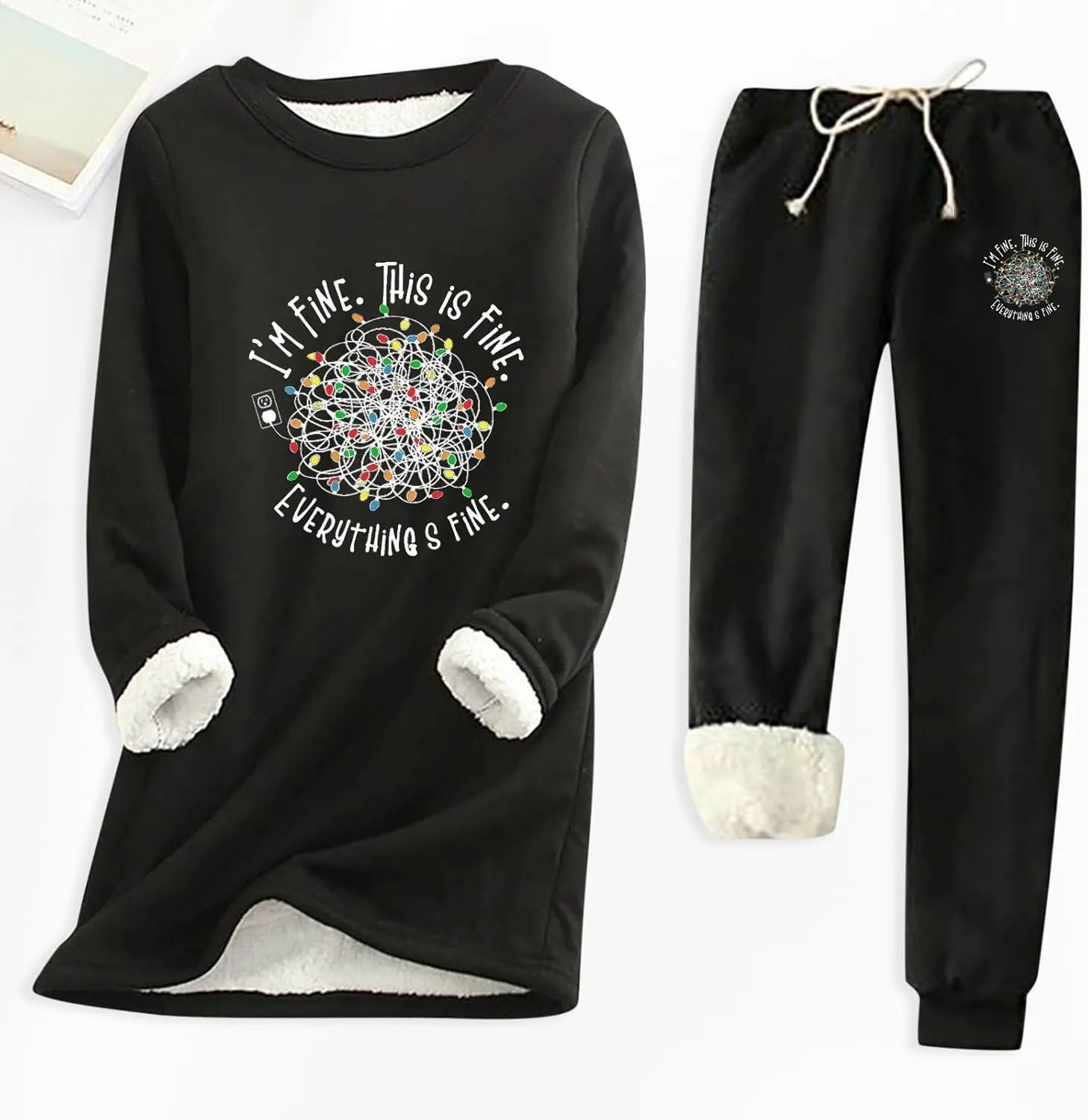 Women's 2 Piece Sweatsuit Loungewear Outfits Fleece Lined Sweatsuits Sets Pant Warm Crewneck Joggers Pjs Sleepwear