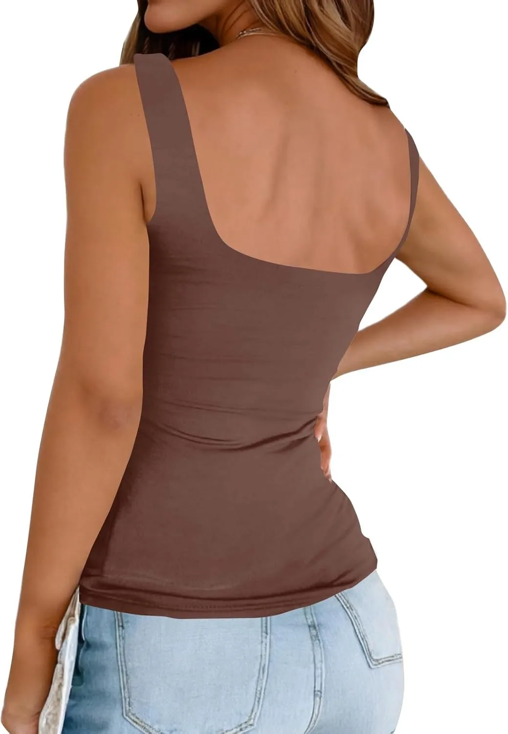 Women's Basic Double Lined Scoop Neck Tank Tops Camisole Tank Summer Sleeveless Tank Tops Basic Shirt