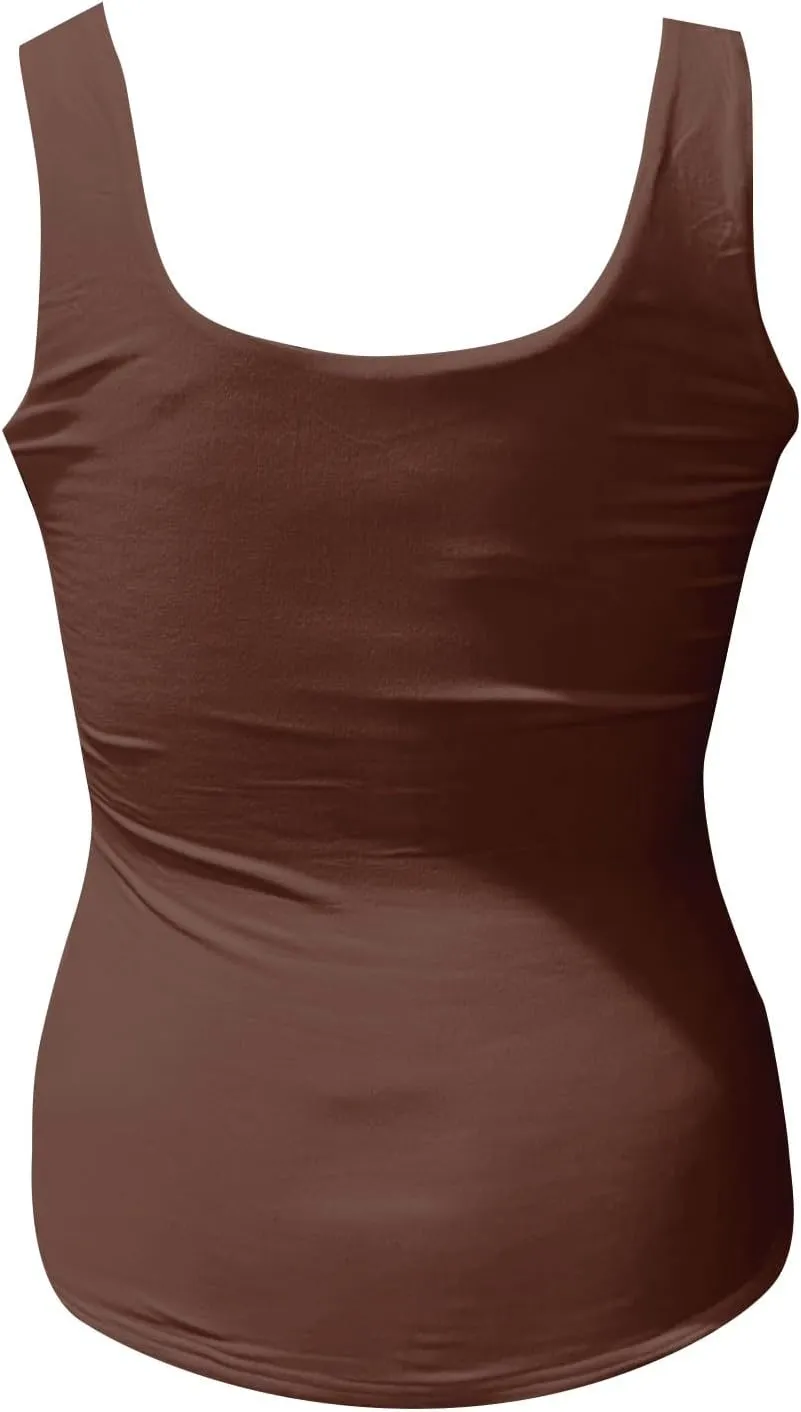 Women's Basic Double Lined Scoop Neck Tank Tops Camisole Tank Summer Sleeveless Tank Tops Basic Shirt