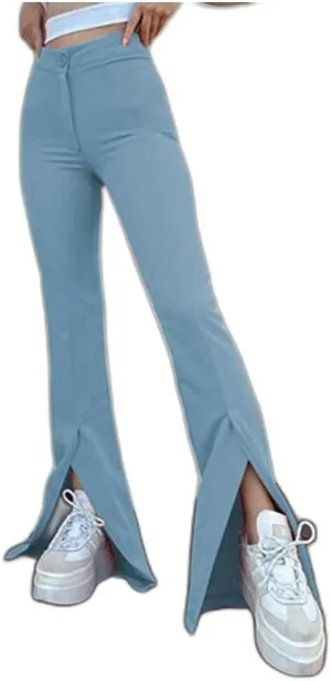 Womens Bell Bottoms Pants, Kick Pleat Temperament Split Personality Trousers, Fashion Solid Color Girls Flare Leggings
