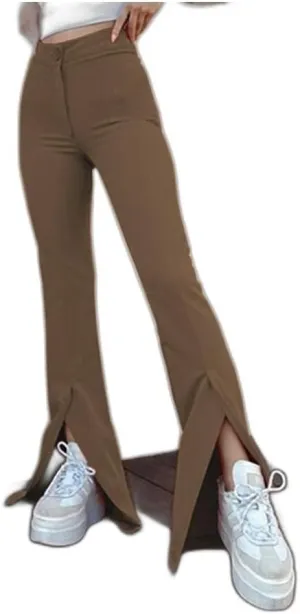 Womens Bell Bottoms Pants, Kick Pleat Temperament Split Personality Trousers, Fashion Solid Color Girls Flare Leggings