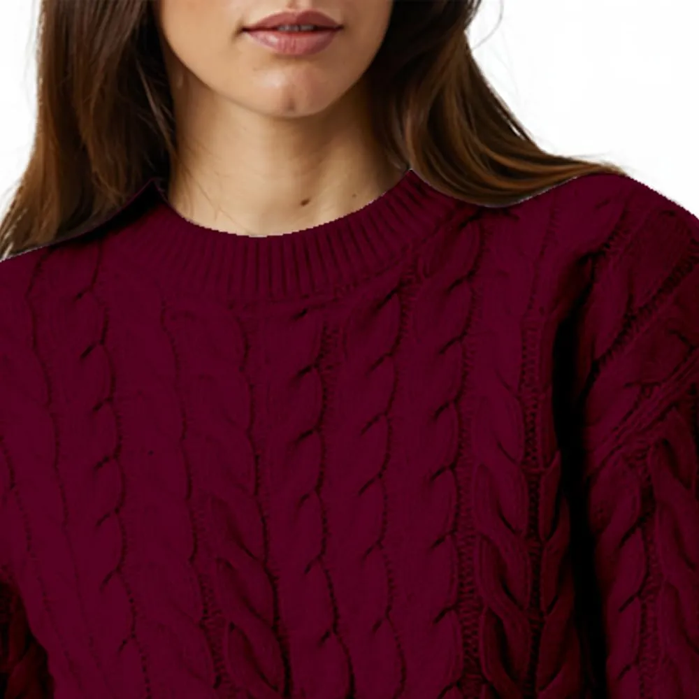 Women's Cable Long-Sleeve Crewneck Sweater Cable Knit Sweater for Women Soft-Touch Modern Crewneck, Pull On Sweaters