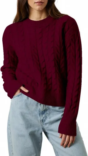 Women's Cable Long-Sleeve Crewneck Sweater Cable Knit Sweater for Women Soft-Touch Modern Crewneck, Pull On Sweaters