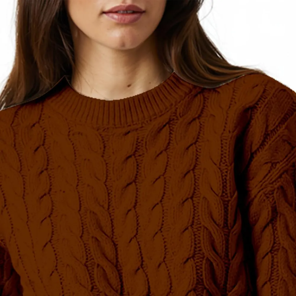 Women's Cable Long-Sleeve Crewneck Sweater Cable Knit Sweater for Women Soft-Touch Modern Crewneck, Pull On Sweaters