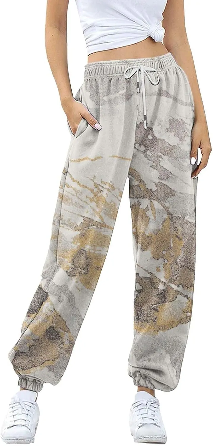 Womens Camo Sweatpants Wide Leg High Waisted Pants Casual Baggy Workout Joggers Camouflage Sweat Pants Trousers