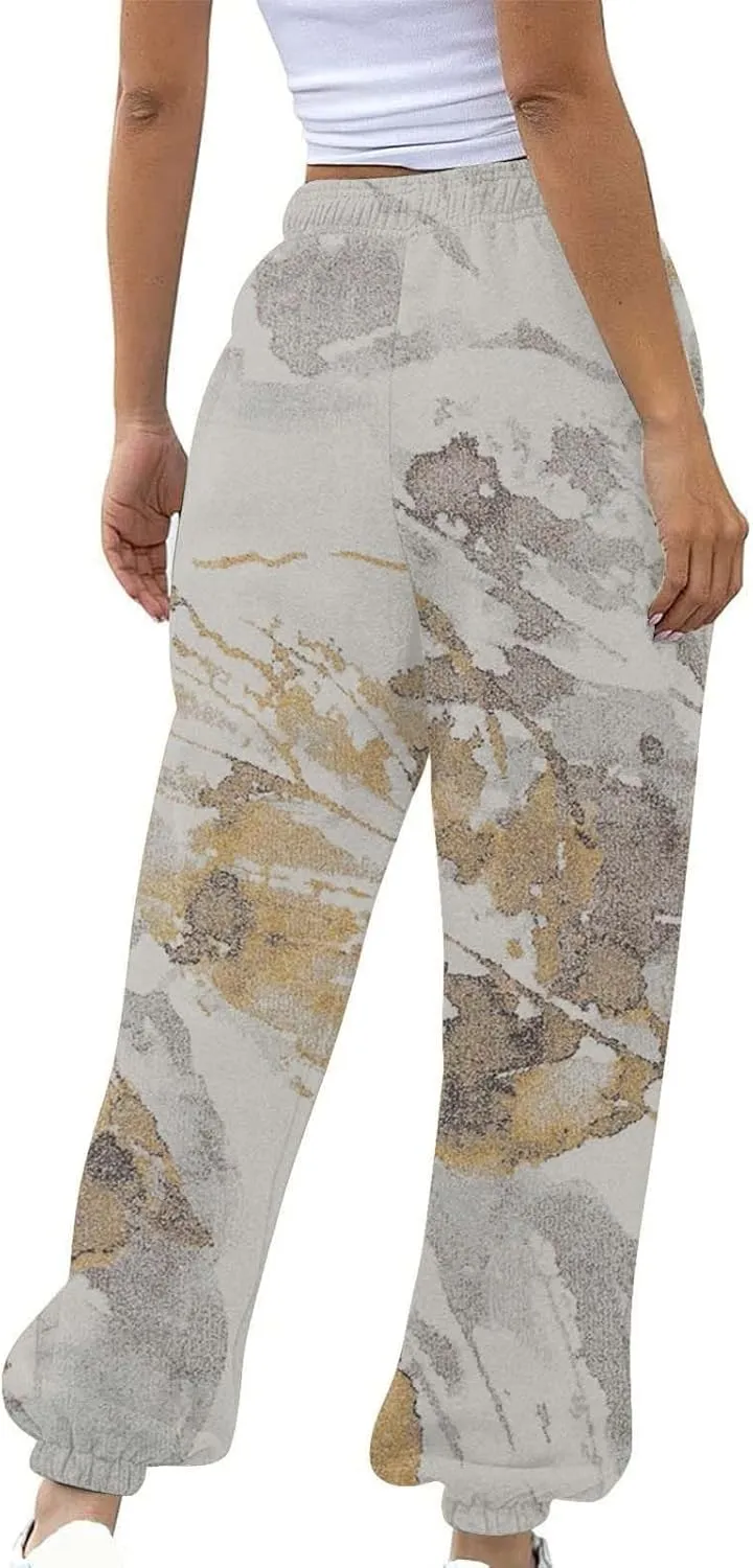 Womens Camo Sweatpants Wide Leg High Waisted Pants Casual Baggy Workout Joggers Camouflage Sweat Pants Trousers