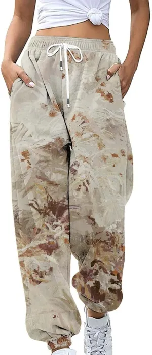 Womens Camo Sweatpants Wide Leg High Waisted Pants Casual Baggy Workout Joggers Camouflage Sweat Pants Trousers