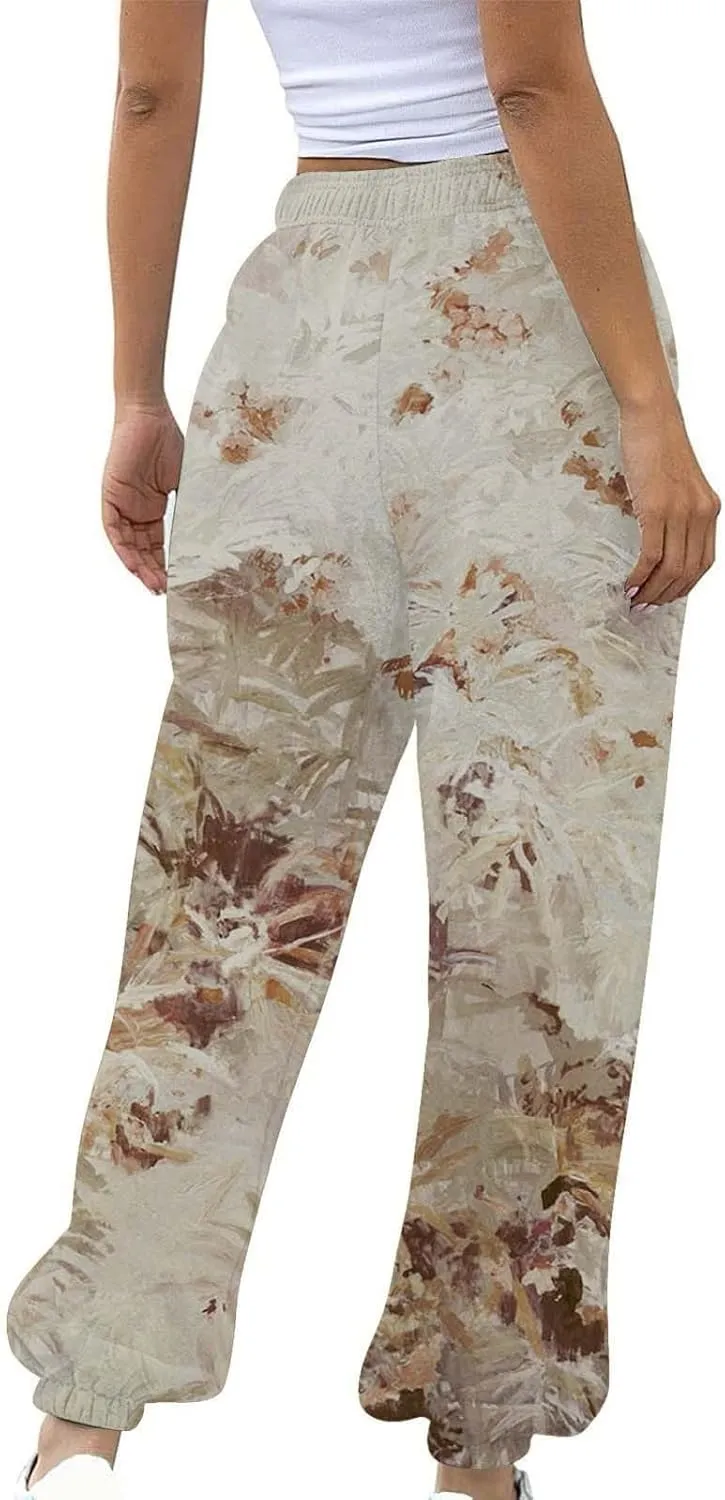 Womens Camo Sweatpants Wide Leg High Waisted Pants Casual Baggy Workout Joggers Camouflage Sweat Pants Trousers