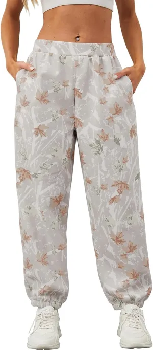 Womens Camo Sweatpants Wide Leg High Waisted Pants Casual Baggy Workout Joggers Camouflage Sweat Pants Trousers