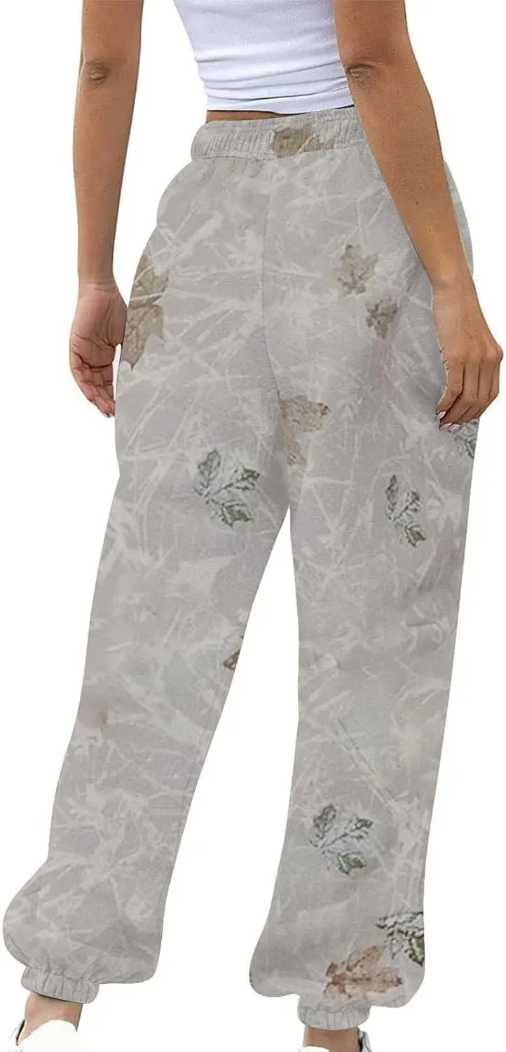 Womens Camo Sweatpants Wide Leg High Waisted Pants Casual Baggy Workout Joggers Camouflage Sweat Pants Trousers