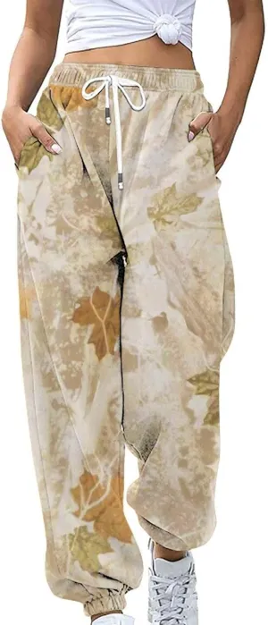 Womens Camo Sweatpants Wide Leg High Waisted Pants Casual Baggy Workout Joggers Camouflage Sweat Pants Trousers