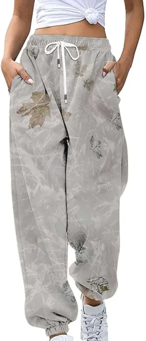 Womens Camo Sweatpants Wide Leg High Waisted Pants Casual Baggy Workout Joggers Camouflage Sweat Pants Trousers