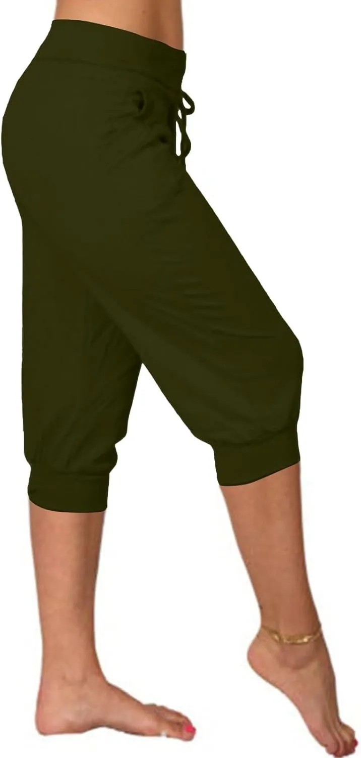 Womens Capri Pants Drawstring High Waisted Lightweight Workout Joggers Loose Stretch Yoga Hiking Pants with Pockets
