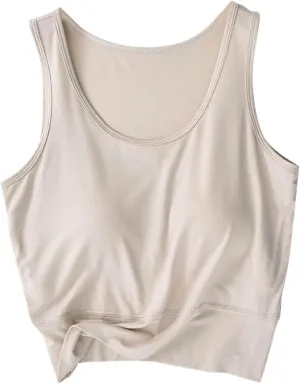 Womens Casual Modal Tank Tops with Built in Bra Basic Crop Padded Yoga Shirts Summer Loose Camisoles Undershirt