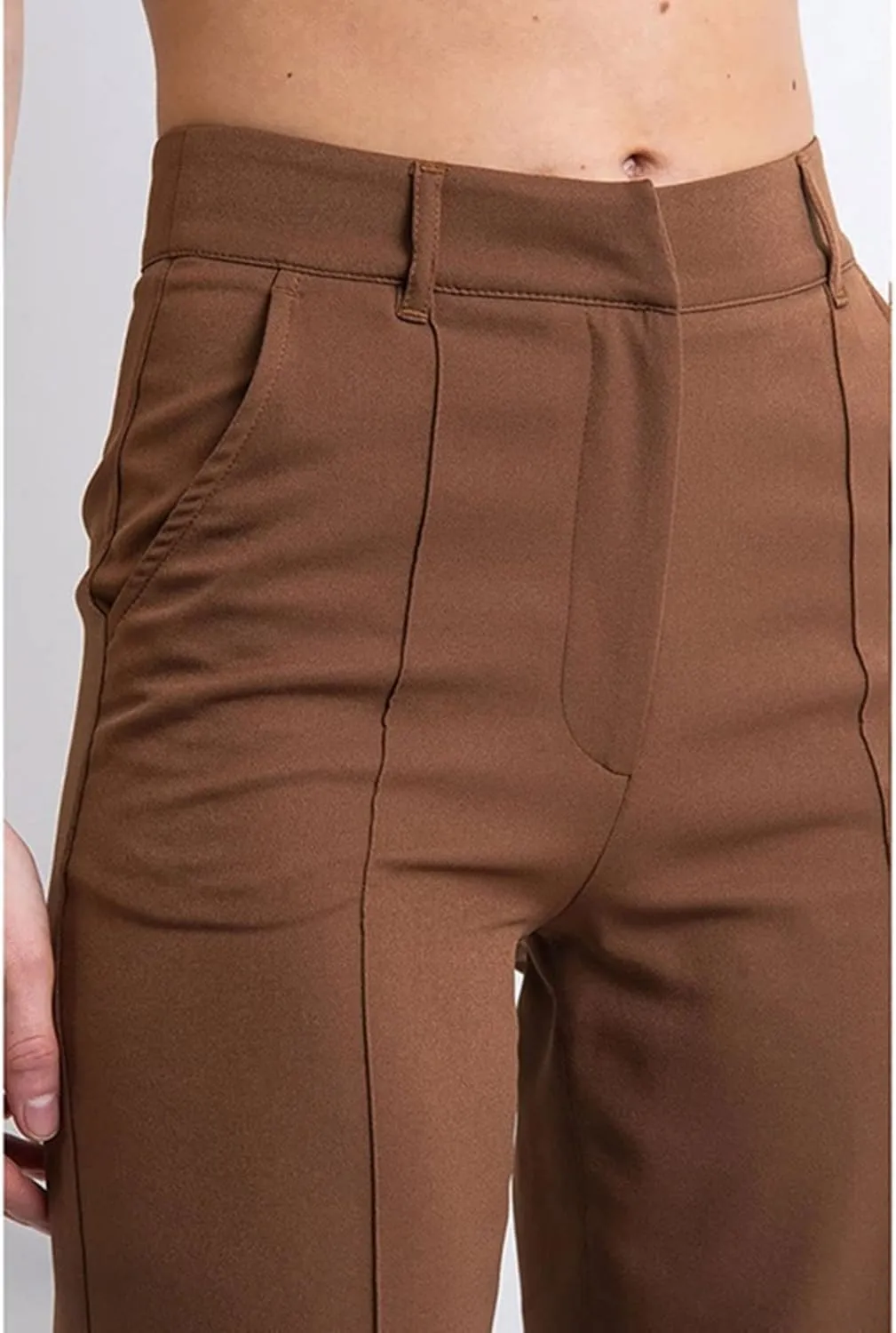 Womens Casual Slim Fit Trousers High Waisted Wide Straight Leg Trousers Classic Solid Color Flowy Skin-Friendly